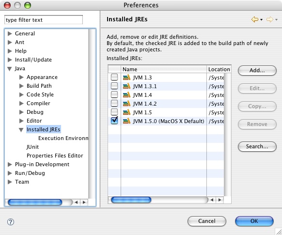 Eclipse showing the Java VM’s