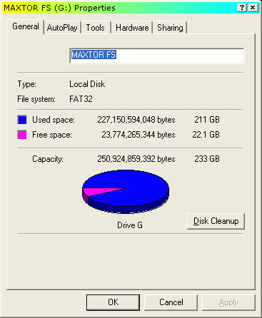 Windows screenshot showing Maxtor drive stats