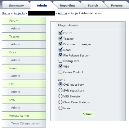 Add CVS SCM to GForge