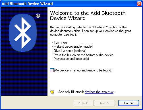 XP Bluetooth Wizard Screen 1
