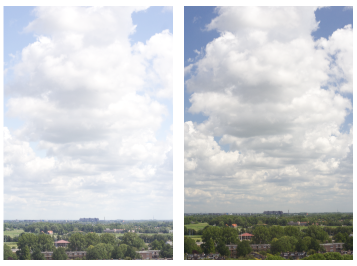 Left Minimal polarizer effect. Right: Maximal polarizer effect