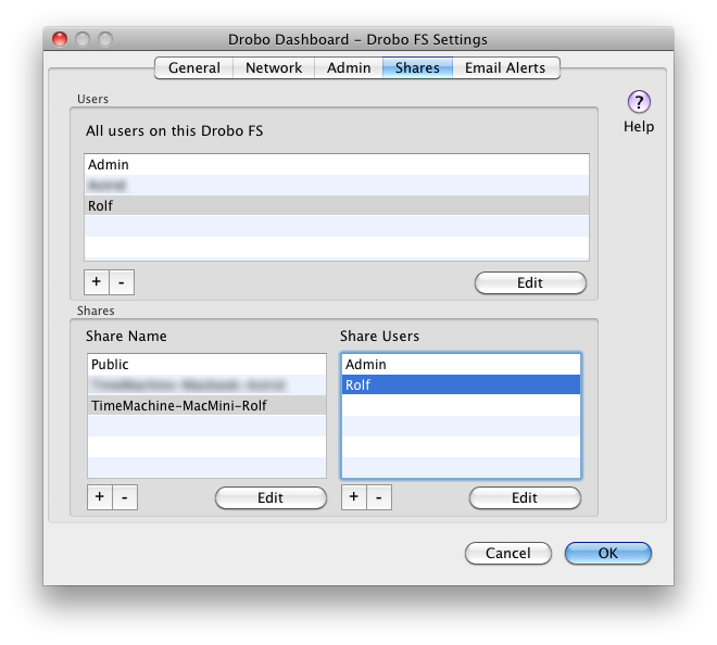 Create Time Machine share on the Drobo FS screenshot