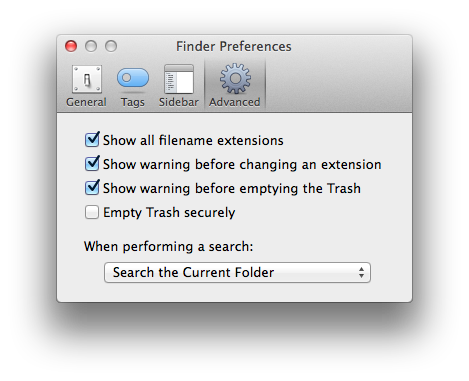 Finder Search Settings